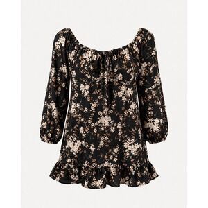 Indulge Instyle Women XL Floral Mini Dress Black Pink Ruffle Off Shoulder NWT